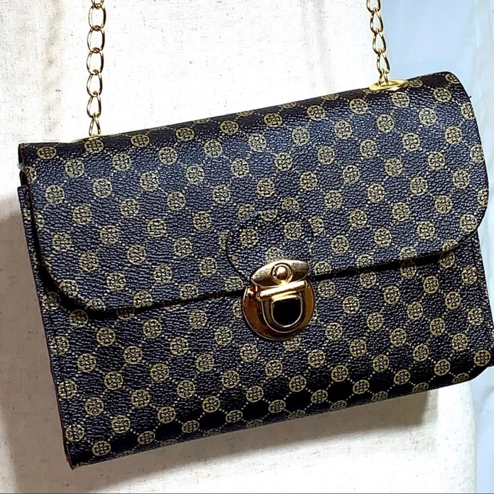 Small Brown & Tan Crossbody Bag Detachable Chain Strap 7” X 5” X 1” NWOT